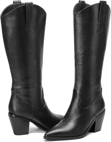 Cozivwaiy نساء الركبة High Cowboy Boots Burgundy Western Cowgirl Boot طويل القامة سحاب جانب الكعب مكتنزة in Kuwait