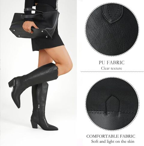 Cozivwaiy نساء الركبة High Cowboy Boots Burgundy Western Cowgirl Boot طويل القامة سحاب جانب الكعب مكتنزة in Kuwait