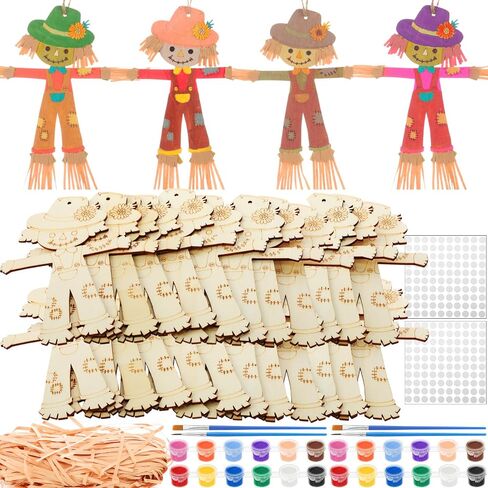 Doublefill 12 PCS Fall Scarcrow Craft Kit -Make You You You Une Wooden Scarrecrow Decorations DIY Arts and Crafts for Boys Girls Fall Art Attives Halloween Autumn Harvest Decoration in Kuwait