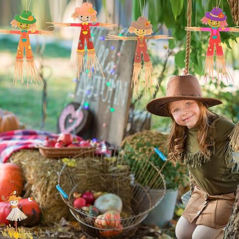 Doublefill 12 PCS Fall Scarcrow Craft Kit -Make You You You Une Wooden Scarrecrow Decorations DIY Arts and Crafts for Boys Girls Fall Art Attives Halloween Autumn Harvest Decoration in Kuwait