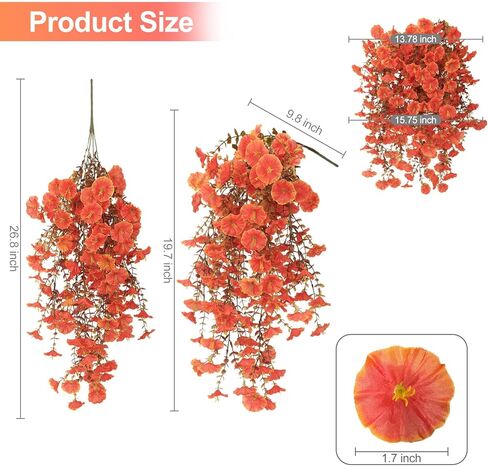 الزهور الاصطناعية للديكور في الهواء الطلق ، 4pcs معلق زهور معلقة صباح المجد الأشعة فوق البنفسجية والخدودة المقاومة ، النباتات الصناعية الاصطناعية deocr للمنزل الشرفة الفناء شرفة الغراس ساحة الحديقة in Kuwait