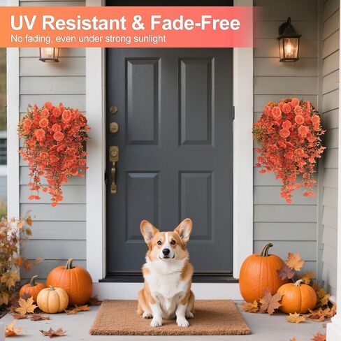 الزهور الاصطناعية للديكور في الهواء الطلق ، 4pcs معلق زهور معلقة صباح المجد الأشعة فوق البنفسجية والخدودة المقاومة ، النباتات الصناعية الاصطناعية deocr للمنزل الشرفة الفناء شرفة الغراس ساحة الحديقة in Kuwait