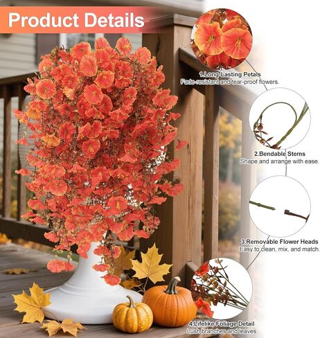 الزهور الاصطناعية للديكور في الهواء الطلق ، 4pcs معلق زهور معلقة صباح المجد الأشعة فوق البنفسجية والخدودة المقاومة ، النباتات الصناعية الاصطناعية deocr للمنزل الشرفة الفناء شرفة الغراس ساحة الحديقة in Kuwait