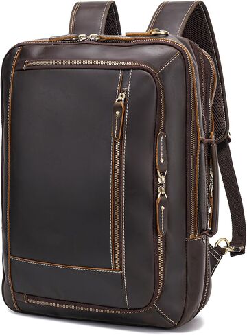 LANNSYNE Vintage Genuine Leather Backpack For Men, 2 in 1 Expandable Briefcase Fits 17'' Laptop Crossbody shoulder Bag Business/Travel Rucksack in Saudi Arabia