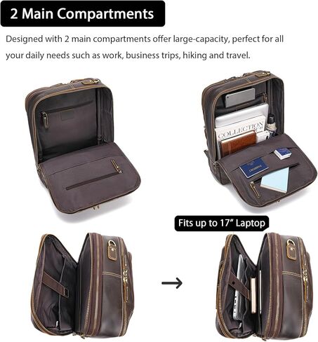 LANNSYNE Vintage Genuine Leather Backpack For Men, 2 in 1 Expandable Briefcase Fits 17'' Laptop Crossbody shoulder Bag Business/Travel Rucksack in Saudi Arabia