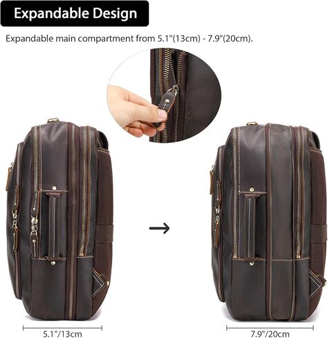 LANNSYNE Vintage Genuine Leather Backpack For Men, 2 in 1 Expandable Briefcase Fits 17'' Laptop Crossbody shoulder Bag Business/Travel Rucksack in Saudi Arabia