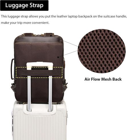 LANNSYNE Vintage Genuine Leather Backpack For Men, 2 in 1 Expandable Briefcase Fits 17'' Laptop Crossbody shoulder Bag Business/Travel Rucksack in Saudi Arabia