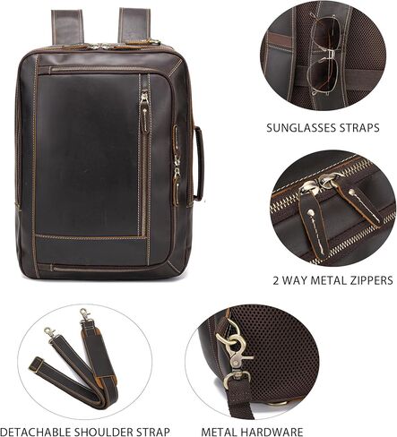 LANNSYNE Vintage Genuine Leather Backpack For Men, 2 in 1 Expandable Briefcase Fits 17'' Laptop Crossbody shoulder Bag Business/Travel Rucksack in Saudi Arabia