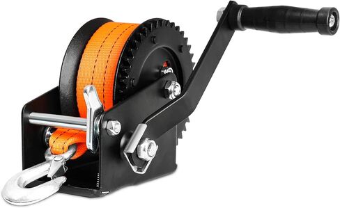 مقطورة القوارب Winch 3500 رطل يدوية مع حزام أسود 33 قدمًا (10 م) ، نسبة الصلب الصلبة 4: 1/8: 1 ترس ، إلى الأمام والعكس مقاوم للماء لمقطورة شاحنة القوارب ATV in Kuwait