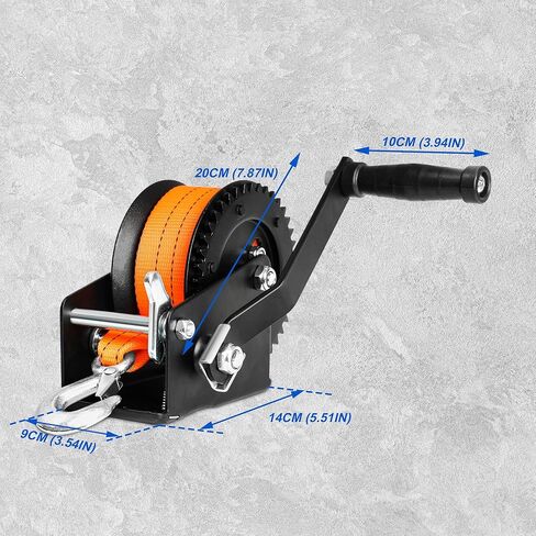 مقطورة القوارب Winch 3500 رطل يدوية مع حزام أسود 33 قدمًا (10 م) ، نسبة الصلب الصلبة 4: 1/8: 1 ترس ، إلى الأمام والعكس مقاوم للماء لمقطورة شاحنة القوارب ATV in Kuwait
