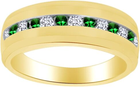 Affy Round Cut محاكاة الزمرد و White Cubic Zirconia Mens الذكرى السنوية الخاتم في 14K Gold مطلي 925 STERLING SILVER in Saudi Arabia