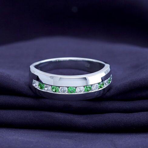 Affy Round Cut محاكاة الزمرد و White Cubic Zirconia Mens الذكرى السنوية الخاتم في 14K Gold مطلي 925 STERLING SILVER in Saudi Arabia