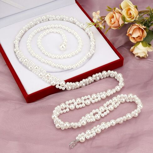 Plus Size Chain Belt for Women, White Pearl Stretchable Extra Long Body Chain, 41 Inch Max Flexible Adjustment Fashion Jewelry Accessory in Saudi Arabia