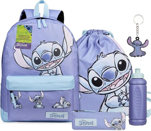 مجموعة أكياس مدرسة ديزني غرزة ، 5 قطع مع حقيبة ظهر ، كيس الرباط ، حقيبة قلم رصاص ، زجاجة ماء وسلسلة المفاتيح - هدايا غرزة in Kuwait