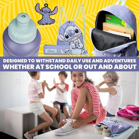 مجموعة أكياس مدرسة ديزني غرزة ، 5 قطع مع حقيبة ظهر ، كيس الرباط ، حقيبة قلم رصاص ، زجاجة ماء وسلسلة المفاتيح - هدايا غرزة in Kuwait