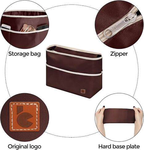 Purse Organizer Insert with Zipper – Pink Handbag & Tote Bag Organizer | Bag-in-Bag Insert with Pockets for Purses, Totes & Travel (Beige, Large) in Saudi Arabia