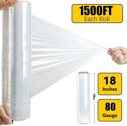 غلاف تمدد ، 4 لفات 1500 قدم × 18 "× 80 فيلم شاق على العمل الشاق ، 7 طبقات 20 ميكرون أكثر سمكا تقلص متينة لتحريك الشحن التعبئة والتغليف لوجستية الخدمات اللوجستية in Kuwait