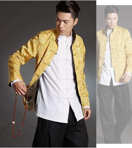 Tang Suit Men Hanfu Chinese Traditional Clothes Long Sleeve Top, Reversible Kung Fu Tang Suit Jacket in Saudi Arabia