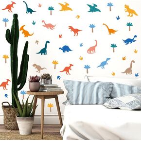 60 قطعة من ملصقات الحائط الكرتونية التجريدية ذاتية اللصق على شكل ديناصور - 8 أوراق من الفينيل قابلة للإزالة لغرفة الأطفال، والحضانة، وغرفة اللعب، وديكور المنزل (النمط B) in Kuwait