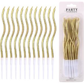 12pcs Spiral Cake Candles, Twist Slim Long Birthday Cake Candles Velas Themed Party Cupcake Decoration with Stand for Birthday Wedding Anniversary (Colorful) in Kuwait