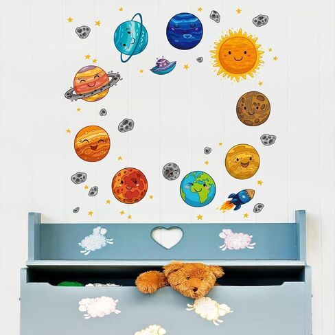 4 Sheets Universe Planet Wall Decals Cute Space Astral Solar System DIY Decor Wall Stickers Vinyl Wall Decor for Bedroom Living Room Playroom Nursery Home Decoration in Saudi Arabia