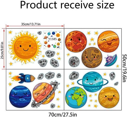 4 Sheets Universe Planet Wall Decals Cute Space Astral Solar System DIY Decor Wall Stickers Vinyl Wall Decor for Bedroom Living Room Playroom Nursery Home Decoration in Saudi Arabia