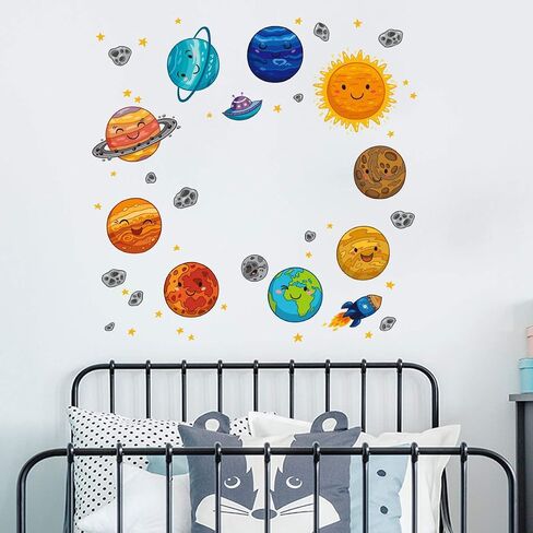 4 Sheets Universe Planet Wall Decals Cute Space Astral Solar System DIY Decor Wall Stickers Vinyl Wall Decor for Bedroom Living Room Playroom Nursery Home Decoration in Saudi Arabia