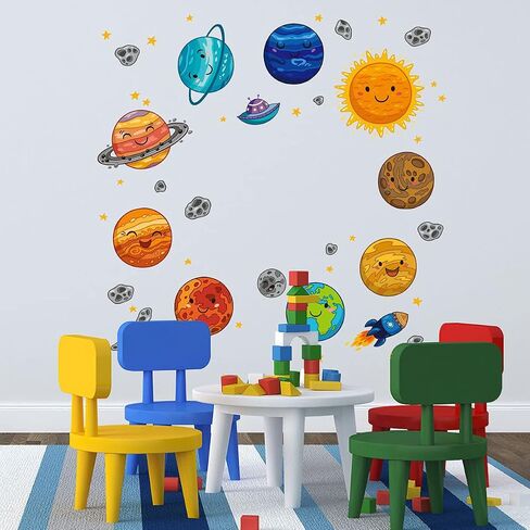 4 Sheets Universe Planet Wall Decals Cute Space Astral Solar System DIY Decor Wall Stickers Vinyl Wall Decor for Bedroom Living Room Playroom Nursery Home Decoration in Saudi Arabia