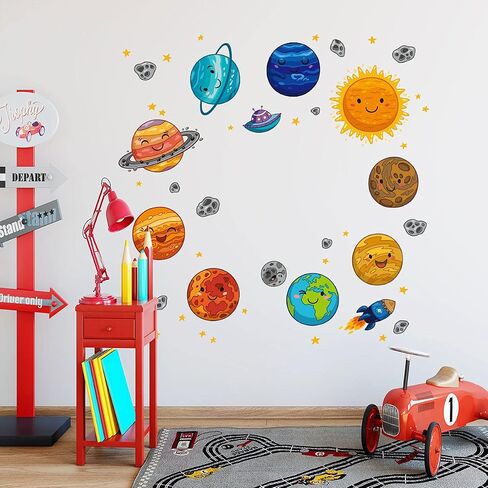4 Sheets Universe Planet Wall Decals Cute Space Astral Solar System DIY Decor Wall Stickers Vinyl Wall Decor for Bedroom Living Room Playroom Nursery Home Decoration in Saudi Arabia