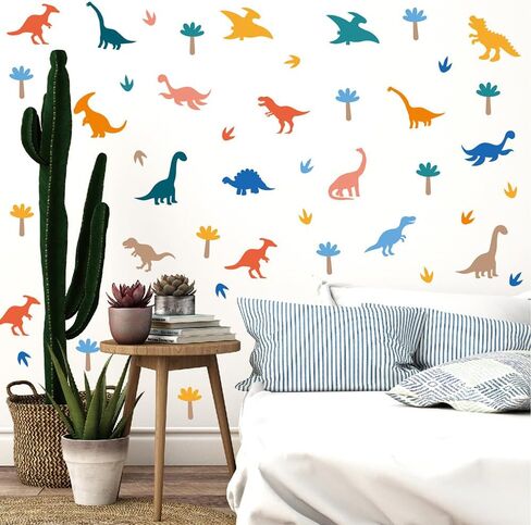 60 قطعة من ملصقات الحائط الكرتونية التجريدية ذاتية اللصق على شكل ديناصور - 8 أوراق من الفينيل قابلة للإزالة لغرفة الأطفال، والحضانة، وغرفة اللعب، وديكور المنزل (النمط B) in Kuwait