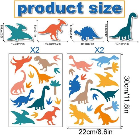 60 قطعة من ملصقات الحائط الكرتونية التجريدية ذاتية اللصق على شكل ديناصور - 8 أوراق من الفينيل قابلة للإزالة لغرفة الأطفال، والحضانة، وغرفة اللعب، وديكور المنزل (النمط B) in Kuwait