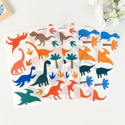 60 قطعة من ملصقات الحائط الكرتونية التجريدية ذاتية اللصق على شكل ديناصور - 8 أوراق من الفينيل قابلة للإزالة لغرفة الأطفال، والحضانة، وغرفة اللعب، وديكور المنزل (النمط B) in Kuwait