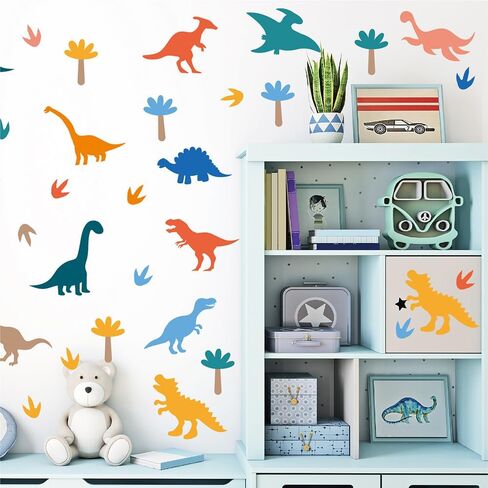 60 قطعة من ملصقات الحائط الكرتونية التجريدية ذاتية اللصق على شكل ديناصور - 8 أوراق من الفينيل قابلة للإزالة لغرفة الأطفال، والحضانة، وغرفة اللعب، وديكور المنزل (النمط B) in Kuwait