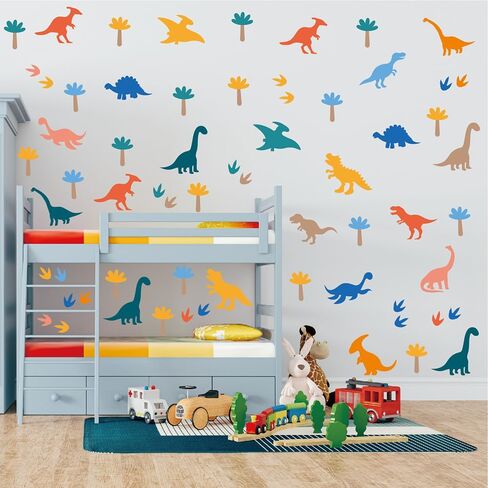 60 قطعة من ملصقات الحائط الكرتونية التجريدية ذاتية اللصق على شكل ديناصور - 8 أوراق من الفينيل قابلة للإزالة لغرفة الأطفال، والحضانة، وغرفة اللعب، وديكور المنزل (النمط B) in Kuwait