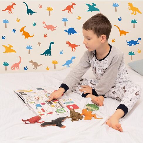 60 قطعة من ملصقات الحائط الكرتونية التجريدية ذاتية اللصق على شكل ديناصور - 8 أوراق من الفينيل قابلة للإزالة لغرفة الأطفال، والحضانة، وغرفة اللعب، وديكور المنزل (النمط B) in Kuwait