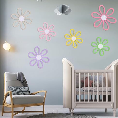 6pcs Boho Nursery Decor Daisy Flower Woven Macrame Wall Hanging 3 Size Daisy Flower Wall Decor Bohemian Nursery Decorations Daisys WallDecor Nurserys Decoration for Home Dorm Art Decors Bedroom Room in Saudi Arabia