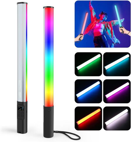 عصا إضاءة فيديو RGB محمولة من Goshyda مع درجة حرارة لون قابلة للتعديل 2500-9000 كلفن، وإضاءة ملء بالألوان الكاملة و20 مؤثرًا خاصًا للتصوير الفوتوغرافي، 2600 مللي أمبير في الساعة in Saudi Arabia
