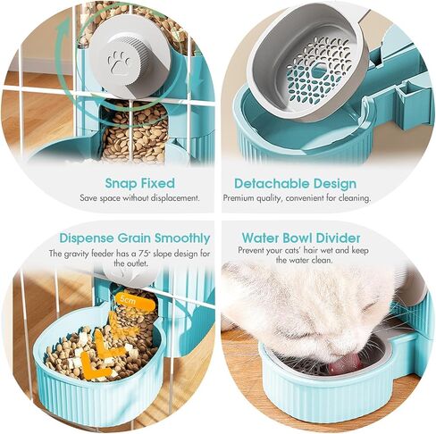 GPY Automatic Automatic Gravity Feeder Peter ومجموعة موزع المياه ， تغذية أرنب أوتوماتيكية وموزع ماء للكلاب للكلاب حيوانات الحيوانات الأليفة سعة كبيرة (تغذية المياه الزرقاء ومغذي الغذاء) (رمادي) in Kuwait