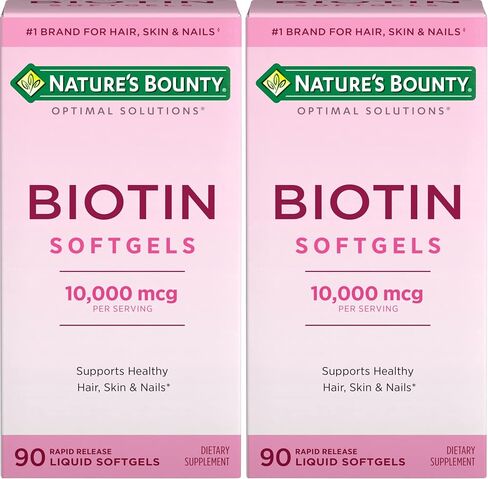 Nature's Bounty Biotin 10000mcg Supplement, Supports Healthy Hair, Skin and Nails, Optimal Solutions Hair Vitamin with Biotin, 90 Rapid Release Liquid Softgels in Saudi Arabia
