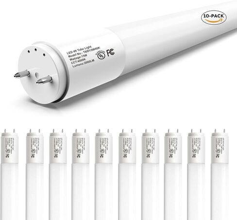 10-Pack T8 LED Tube Lights 4ft, 48 Inch Fluorescent Replacement Bulbs 2850 Lumens, 6000K Daylight White Light, Hybrid Type A+B Single/Double Ended, Clear Lens, ETL Certified in Kuwait
