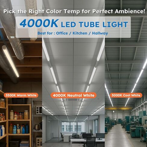 10-Pack T8 LED Tube Lights 4ft, 48 Inch Fluorescent Replacement Bulbs 2850 Lumens, 6000K Daylight White Light, Hybrid Type A+B Single/Double Ended, Clear Lens, ETL Certified in Kuwait
