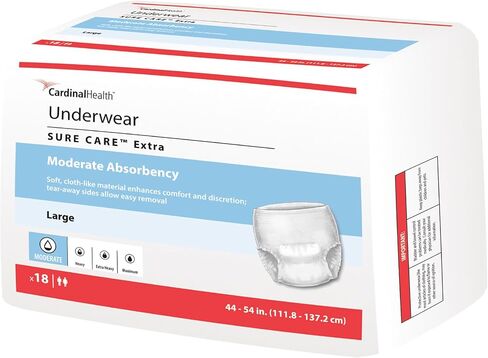 ملابس داخلية Cardinal Health ™ ، Sure Care ™ Extra ، امتصاص معتدل ، X-Large ، 56 (حالة واحدة من 4 حزم من 14) in Saudi Arabia