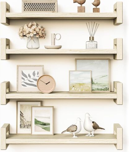 Vailando Floating Shelves for Wall, Set of 4 Solid Wood Wall Mounted Shelves, 16.15" Rustic Walnut Display Shelf for Bedroom, Living Room, Bathroom, Kitchen – Strong Load Capacity & Natural Pine in Saudi Arabia