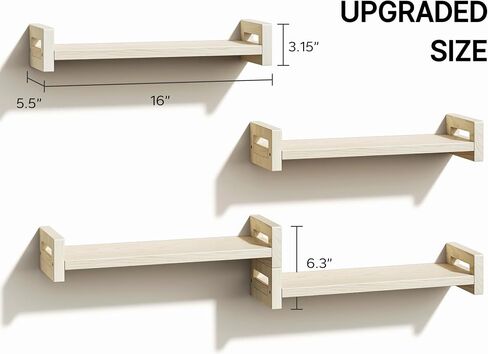 Vailando Floating Shelves for Wall, Set of 4 Solid Wood Wall Mounted Shelves, 16.15" Rustic Walnut Display Shelf for Bedroom, Living Room, Bathroom, Kitchen – Strong Load Capacity & Natural Pine in Saudi Arabia
