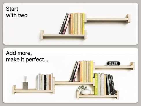 Vailando Floating Shelves for Wall, Set of 4 Solid Wood Wall Mounted Shelves, 16.15" Rustic Walnut Display Shelf for Bedroom, Living Room, Bathroom, Kitchen – Strong Load Capacity & Natural Pine in Saudi Arabia
