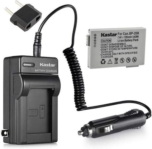 بطارية Kastar BP-208 (عبوة واحدة) ومجموعة شاحن لكاميرا Canon DC10/19 DC20 DC21 DC22 DC40 DC50 DC51 DC95 DC100 DC200/201/210/211 DC220/230 Elura 100 FVM300 IXY DVS1 MVX1Si/430/450/460 Optura S1 فيكسيا HR10 in Saudi Arabia