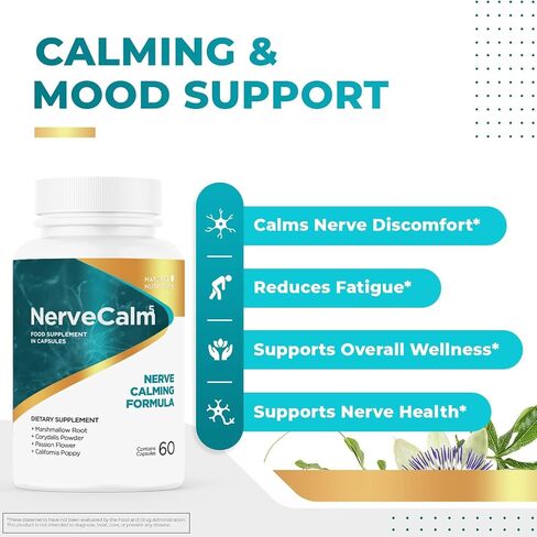 Nervecalm - ملحق هادئ طبيعي | مزيج العشبية مع زهرة العاطفة ، شائكة الكمثرى وكاليفورنيا الخشخاش | كبسولات نباتية ، غير المعدلة وراثيا ، شهر واحد العرض | صنع في الولايات المتحدة in Kuwait