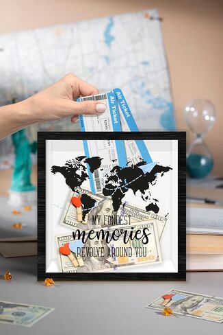 Black Travel Shadow Box Frame with Slot, My Best Memories are with You Boxes Frames for Fund, 8x8 Memory Box for Keepsakes, Honeymoon Gifts and Decorations, 03 in Saudi Arabia