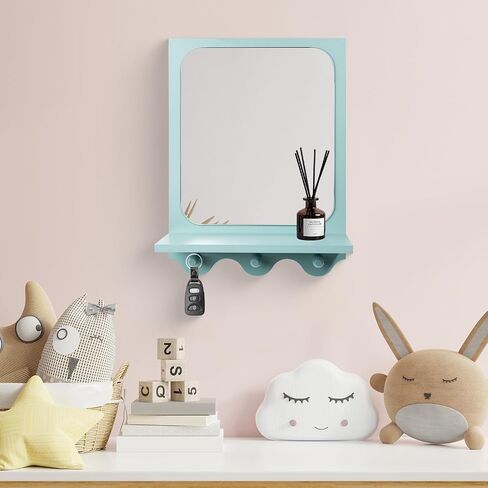 Snazzify 16x12 Inch Wall-Mounted Mirror with Shelf and Hooks, White Decorative Entryway Mirror with Storage for Hallway, Bathroom, or Bedroom - 4in Shelf Width, White in Saudi Arabia