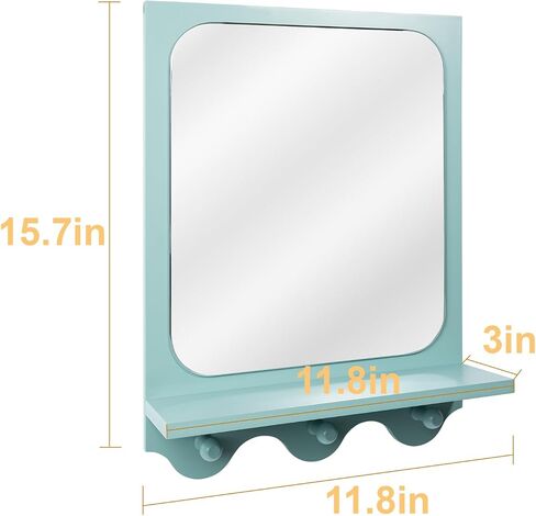 Snazzify 16x12 Inch Wall-Mounted Mirror with Shelf and Hooks, White Decorative Entryway Mirror with Storage for Hallway, Bathroom, or Bedroom - 4in Shelf Width, White in Saudi Arabia
